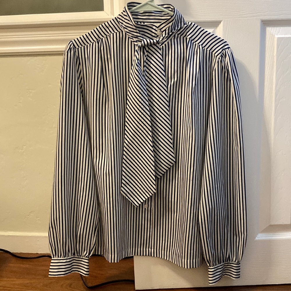Vintage striped blouse with neck tie